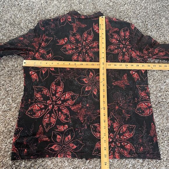 Y2K Top Womens Size Large Black Red Floral Mesh Fairy Grunge Whimsigoth Button - Picture 10 of 11